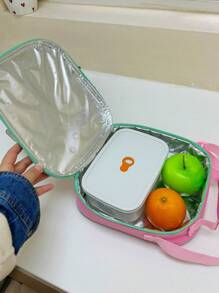 1pc Unicorn Pattern Lunch Bag, Cartoon Cute Polyester Reusable Lunch Box For Office Work School Picnic Beach - Pink - View 6