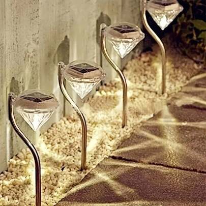 4pcs Arc-Shaped Crystal LED Solar Lawn Light, Suitable For Beautiful Outdoor Pathways And Lawns.