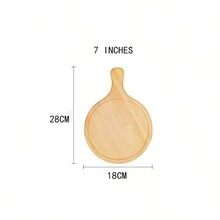 1pc Round Wooden Serving Tray For Pizza, Cake And Western Food - Yellow - View 8