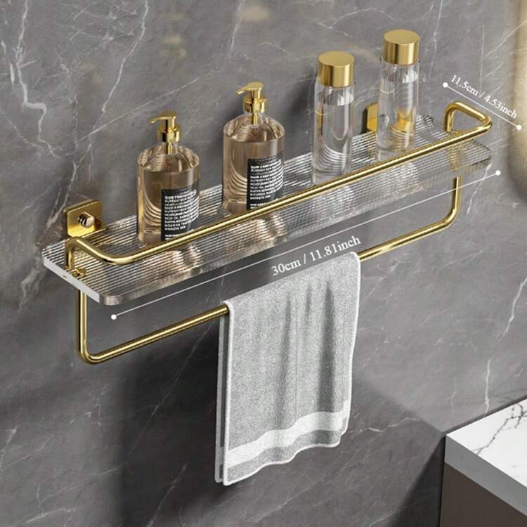 1pc Bathroom Shelf, Gold, Silver, Transparent, Acrylic Storage Rack, Cosmetic Storage Shelf, Vanity Tray Bathroom Accessories Bathroom Tools Bathroom Accessories - Gold - View 10