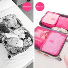 6pcs/Set Waterproof Floral Print Travel Storage Organizer, Portable Zipper Luggage Packing Cubes, Oxford Cloth Simple Style (All Prints And Letters Random) Back To School Supplies - Hot Pink - View 4