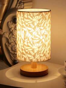 1件套现代北欧木框亚麻布台灯，暖光LED灯，USB供电，创意床头灯，适用于卧室、客厅、餐厅、书房 - 三角紋 - 查看 1