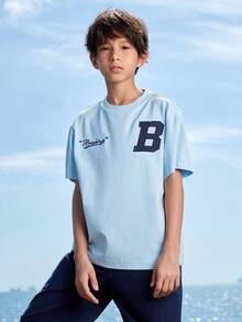 Balabala 短袖T恤，儿童夏季系列，休闲舒适的日常穿着 - 藍色 - 查看 1