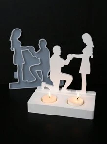 1 件硅胶模具，求婚情侣茶灯座插入物，创意婚礼装饰，烛台铸造树脂石膏模具情人节 - 白色 - 查看 1