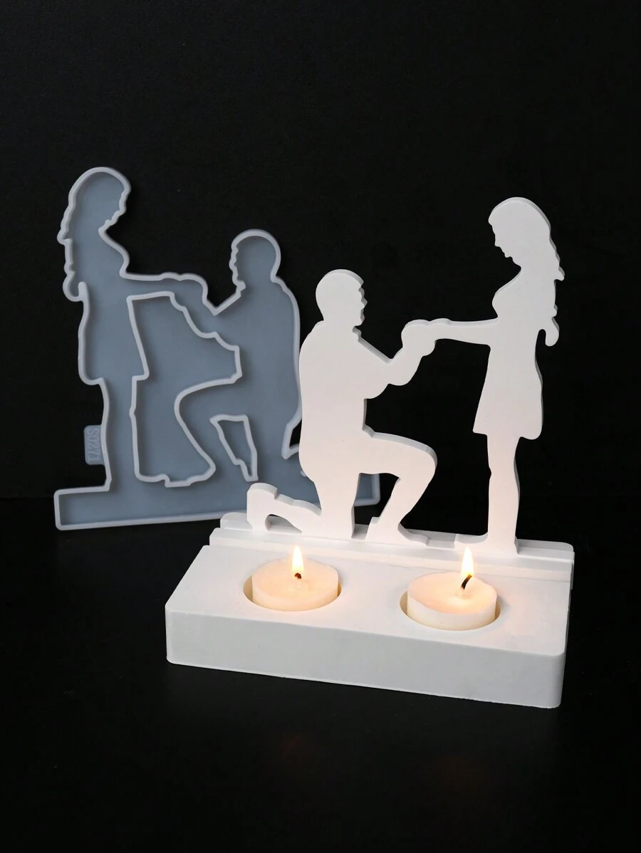 1 件硅胶模具，求婚情侣茶灯座插入物，创意婚礼装饰，烛台铸造树脂石膏模具情人节 - 白色 - 查看 1