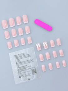 Upgrade Your Look With Press On Nails, 24 Pcs Square Short Fake Nail With Pink Color French Style , Includes 1 Pc Sheet Adhesive Tab &1 Pc Mini File, 3 D White Bowknot Decor And Classic White French Style Full Coverage Fake Nail Kit, Nail Art For Women And Fashion Girls For Daily Wear. This Short Nails Never Going Out Of Style. Nail Supplies Nails