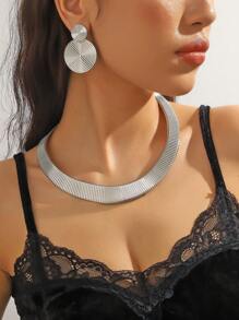 1-2pcs Set Luxurious Metallic Adjustable Choker Necklace & Earrings, Elegant Personalized High-End Lightweight Necklace Suitable For Women's Daily Wear - Metal Necklace 3-piece Set - View 13