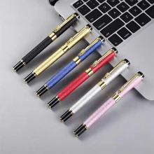 1pc Pink Pen With 10pcs Ink Cartridges, Frosted Gold Metal Business Fountain Pen, 0.5mm Iridium Nib, Suitable For 2.6mm Ink Cartridge. Suitable For Daily Writing, Business, Office, School, And Students' Writing Practice.