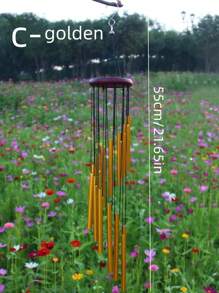 1pc Wooden Vintage Wind Chime Metal Decor, Country Style Home Decor, Creative Home Gift Ornament - Silver - View 7