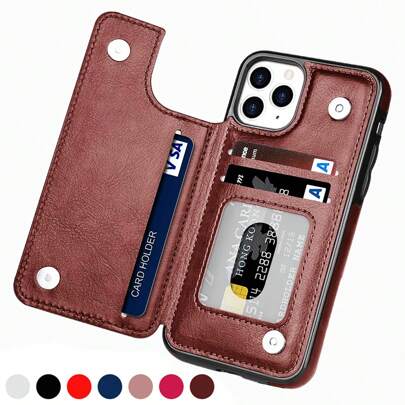Luxury Durable Leather Wallet Phone Case Compatible With IPhone 16e 16 15 14 13 12 11 Pro Max SE X XR XS Max 8 7 6 6S Plus Compatible With Samsung Galaxy S25 S24 S23 S22 S21 S20 Ultra A13 A14 A15 A35 A53 A54 A55 S23 FE S24 FE Kickstand Credit Card Slots Holder Shockproof Phone Cover Waterproof Anti-Fall Scratch Resistant