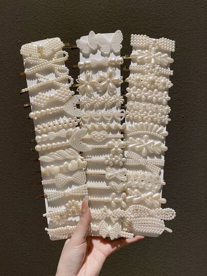 6/12/18个装 米色仿珍珠简约发夹，适用于刘海和碎发造型，女士发饰，爪夹，发卡