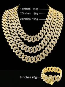 Juego de cadena de eslabones en forma de diamante grande: brille con estilo con collar de pedrería de lujo y pulsera para entusiastas del hip-hop - moda duradera y versátil - Diamantes de imitación de rombos grandes - Ver 7