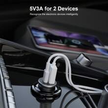 Cargador rápido de coche de aleación de aluminio de 38W con QC3.0 + PD, pequeño y portátil, con 2 puertos USB tipo C, incluye cables de datos