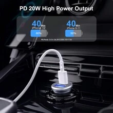 Cargador rápido de coche de aleación de aluminio de 38W con QC3.0 + PD, pequeño y portátil, con 2 puertos USB tipo C, incluye cables de datos