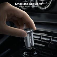 Cargador rápido de coche de aleación de aluminio de 38W con QC3.0 + PD, pequeño y portátil, con 2 puertos USB tipo C, incluye cables de datos