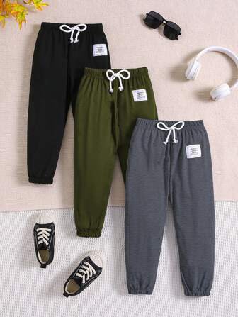 2-7 Years Boys Casual Sports Pants Spring Summer Autumn Solid Color Long Trousers 3pcs/Set