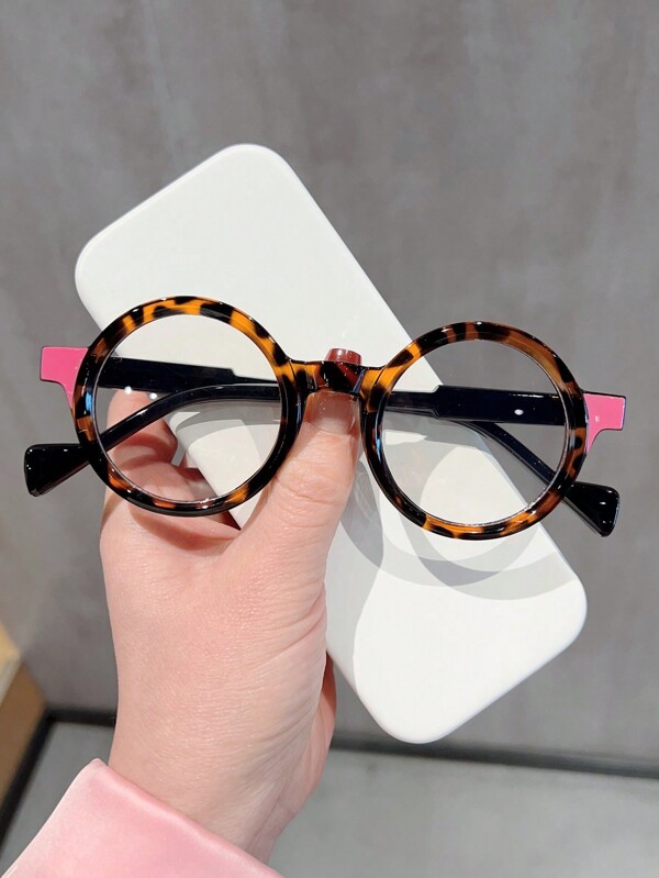 1 Pc New Round Multi-Color Fashion Flat Glasses Retro Style Unisex Eyeglasses Frame, Fashionable Decor Glasses For Daily Wear