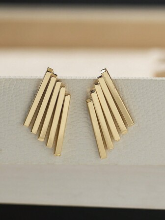 2入組簡約時尚拋光金屬耳釘，冷調色系，別緻空心幾何耳飾