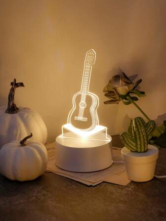 1 pieza Luz nocturna creativa 3D de instrumento musical en monocromo y 7 colores, que incluye guitarra, guitarra eléctrica y saxofón, regalo para amantes de la música