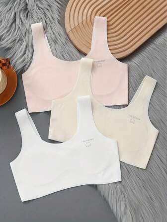 נערת נוער 3 יח'\סט חזיות אפוד משי קיץ חדש עם כרית לחזה, חלק ובלתי נראה