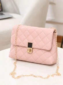 Women Fashionable Colorful Woven Rhombus Pattern Small Square Bag - Pink - View 2