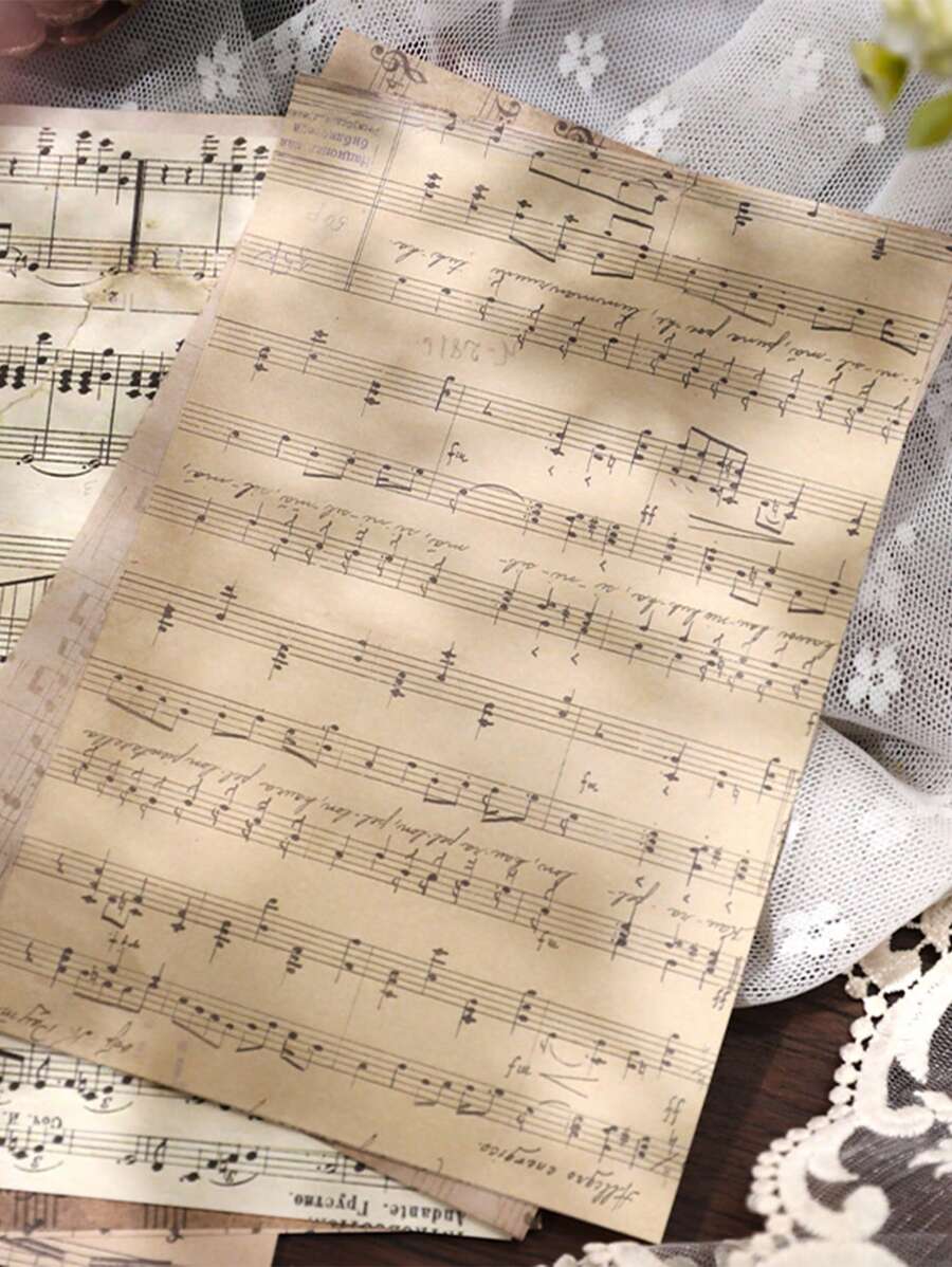 30 hojas de Papel de partitura musical antigua, material de papel estacionario artístico retro decorativo para álbumes de recortes de la serie de cartas antiguas