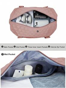 Túi du lịch cỡ lớn dành cho nữ, Túi chần bông cuối tuần, Túi qua đêm có túi ướt & tay áo xe đẩy, Túi thể thao nhẹ mang theo Túi vải thô phòng tập thể dục Túi bệnh viện, Túi quà tặng cho nữ Túi du lịch kẻ sọc - Hồng - Xem 5