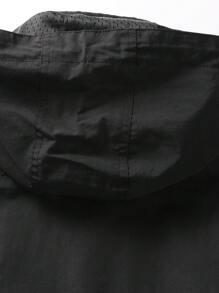 LEDUNTINO [Spring/Summer] Men's Fashion Zip Up Casual Outdoor Jacket, Solid Color, Cargo Style, Ideal For Husband Or Boyfriend Gift, Men's Lightweight Windproof Spring Autumn Windbreaker Jacket With Detachable Hood, Multi-Pocket Design, Hook And Loop Cuffs - Black - View 4