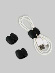 3入組黑色矽膠電線夾，適用於整理和組織數據線、耳機、充電線 - 黑色 - 查看 2