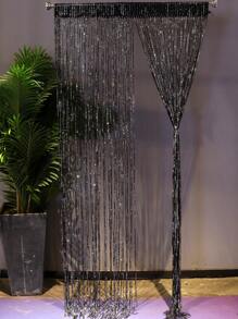 Sparkly Silver Wire Thick Door Curtain For Home Decoration, With Tassel And Partition Design