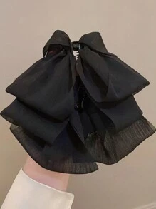 1pc Cute Black Multi-Layered Chiffon Mesh Bow Detail Hair Clip For Little Girls, Lovely Mesh Bow Banana Hairpin Suitable For Daily Use