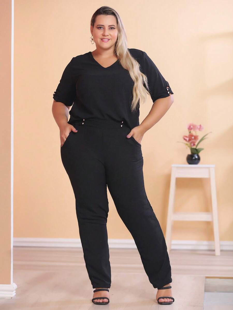 Plus Size Co-Ords - Black - View 1