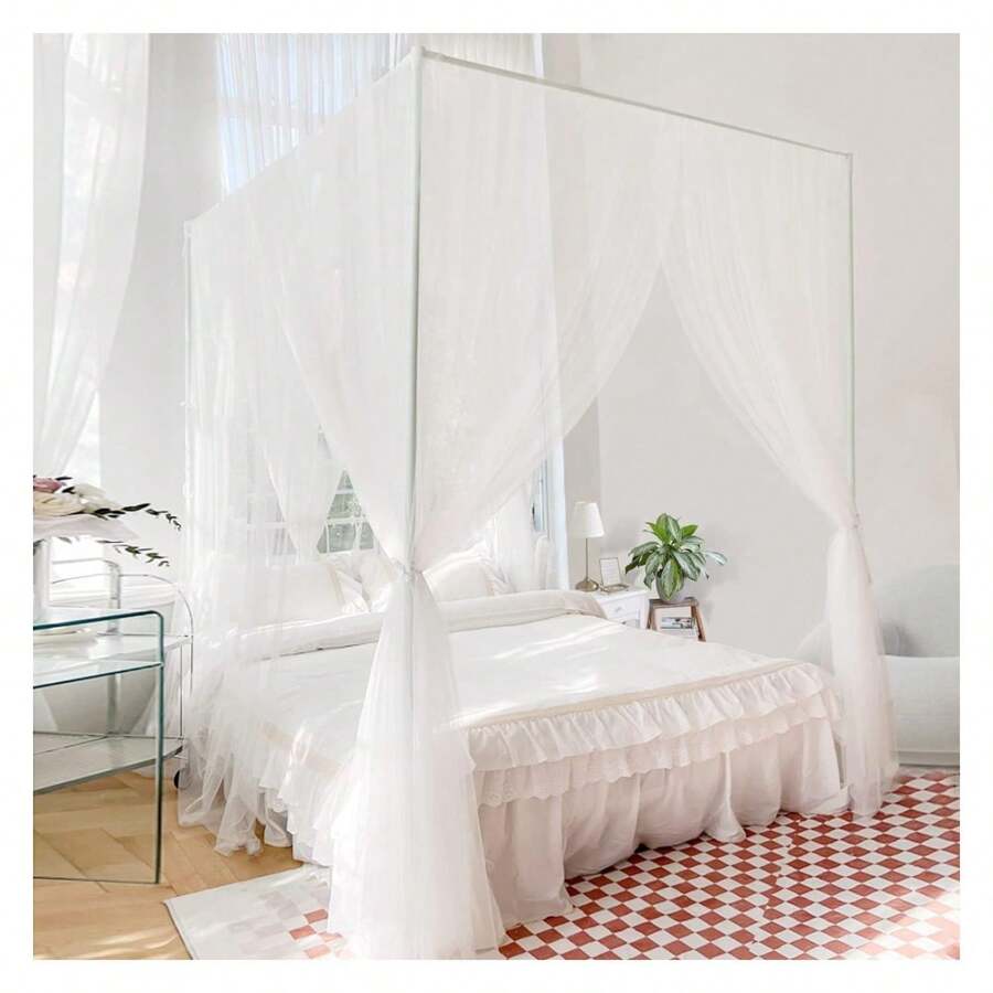 Canopy Bed Curtains For Queen White Bed Canopy Curtains For Girls With Light & 8 Straps, Tulle Canopy Curtain With 8 Panels For /Full/Queen, Or Room DcorQueen/Full/Twins White - 彩色 - 查看 1