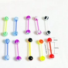 10/20/50pcs Random Assorted Color Acrylic Hypoallergenic Tongue Barbell Rings. Cute Tongue Studs For Women; Enjoy Your Tongue Piercings Female Style; Best Gift For Birthday, Christmas, Anniversary, Valentine's Day, Wedding, Career, Fancy Dance Party, Halloween Party Etc., Mom, Mother, Mother's Day, Gift - Random Color Tongue Studs UV - View 4