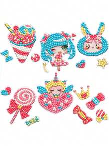 兒童亞克力貼紙馬賽克DIY工藝材料套件，創意水晶鑽石粘貼畫拼圖玩具1套6張 - 彩色 - 查看 5