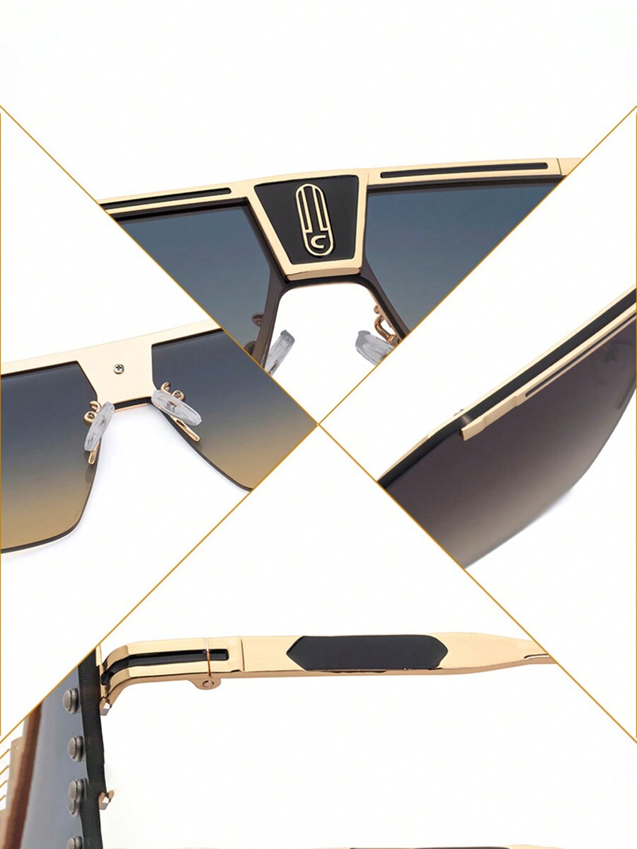 1pc Trendy Unique European Style Metal Splice Gradient Lens Men Fashion