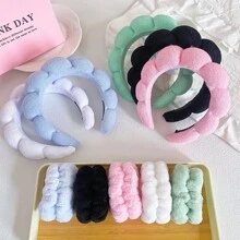 3Pcs/16pc/Set Spa Headband & Wristbands Set For Face Washing, Makeup And Skincare Headbands And Wristbands, Puffy Makeup Headbands For Face Washing, Mask, Skin Treatment, Hairdressing Accessories, Fluffy Cloud Shaped Head Band, Non Slip Head Hoop, Elastic Water Absorbent Wrist Towel, Suitable For Face Washing Skincare Make Up Spa Travel Essentials - Multicolor - View 3