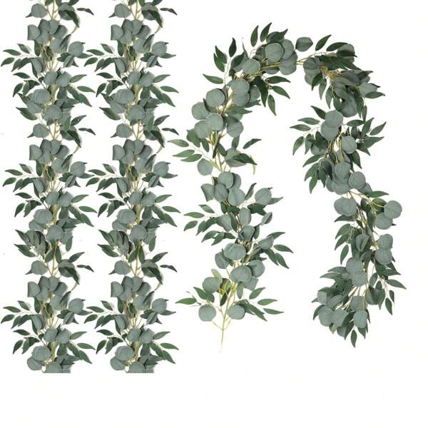 1Pack Artificial Eucalyptus Garland With Willow Leaves 6.5Feet Fake Hanging Plant Silk Eucalyptus Willow Leaves Ivy Garland Faux Greenery For Indoor Outdoor Wedding Party Home Table Runner Arch Decor
