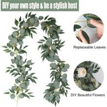 1包人工尤加利花藤，配柳葉6.5英尺模擬懸掛植物，假絲尤加利葉，藤蔓葉子假綠色裝飾室內外婚禮派對家居桌布場地拱門裝飾 - 綠色 - 查看 6