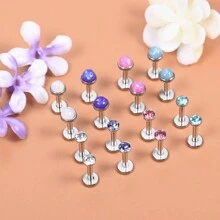 CIZME 8 件不锈钢 6 毫米耳屏钉软骨钉前耳轮耳环杠铃唇环穿孔饰品男女适用 - 銀色 - 查看 3