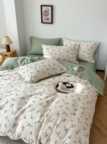 Juego de funda nórdica de 3 piezas con estampado floral retro, transpirable y cómodo para todas las estaciones, 2 fundas de almohada + 1 funda nórdica (sin sábana)