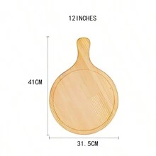 1pc Round Wooden Serving Tray For Pizza, Cake And Western Food - Yellow - View 3