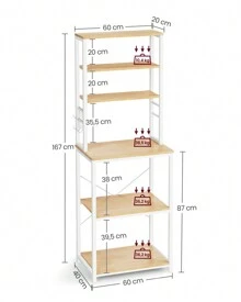 SONGMICS HOME Estantería de Cocina, Estantería de Panadería, 6 Estantes y 6 Ganchos, para Microondas, Marco de Acero, Industrial, 40 x 60 x 167 cm, Roble y Blanco - Blanco - Ver 5