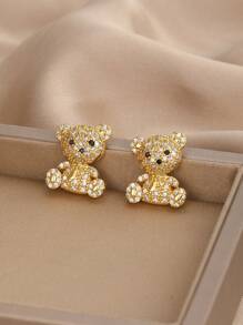 1 Paar süße, zarte, glitzernde Ohrstecker mit Bärenmotiv in Zirkonia für Mädchen für Partys, Bankette, Feiertage, Straßentermine, Alltag, für Kinder, Geburtstagsgeschenk