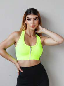 Top Esportivo com Zíper Frontal - Desempenho Superior e Conforto Extra - Verde - Visão 3