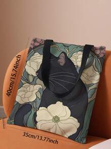 Borsa a tracolla con stampa di gatti stampata su entrambi i lati, borsa casual da viaggio per la spiaggia, ampia capacità, riutilizzabile, borsa a spalla casual da donna, borsa in tela da spiaggia di grande capacità, borsa da shopping con stampa per donne, borsa a spalla da donna per la spesa