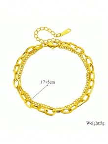 1 chiếc vòng tay kiểu hip-hop tối giản bằng thép không gỉ, thiết kế hai lớp, phù hợp để đeo hàng ngày. - Vàng - Xem 5