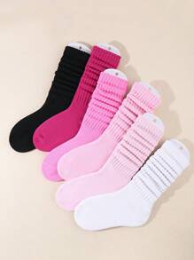 6 pares de calcetines de punto holgados para mujer de otoño e invierno, calcetines arrugados de mujer, calcetines de mujer con lazo, calcetines de mujer de tripulación en color rosa