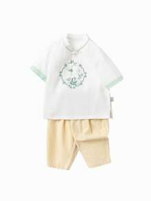 Balabala Boys' Short Sleeve Set, Baby's Summer Outfit, Toddler's Chinese Style Fashion - Green - View 4