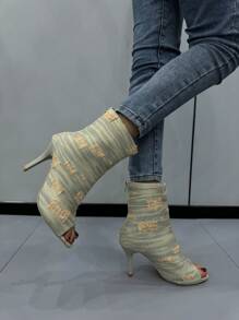 Elegant And Fashionable High-Heeled Peep Toe Sandals - Beige - View 5